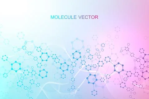 Modern scientific background with hexagons, lines and dots. Wave flow abstr.. Stock Illustration