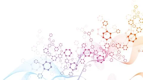 Modern scientific background with hexagons, lines and dots. Wave flow abstr.. Stock Illustration