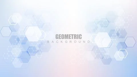 Modern scientific background with hexagons, lines and dots. Wave flow abstr.. Illustrazione stock