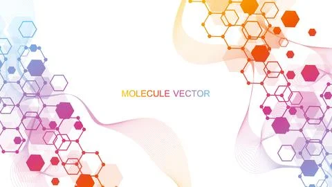 Modern scientific background with hexagons, lines and dots. Wave flow abstr.. Stock Illustration