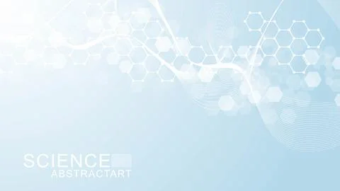 Modern scientific background with hexagons, lines and dots. Wave flow abstract Stock Illustration