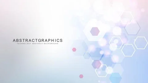 Modern scientific background with hexagons, lines and dots. Wave flow abstract Stock Illustration
