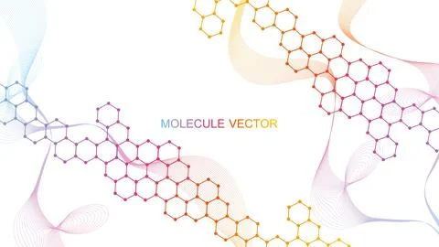 Modern scientific background with hexagons, lines and dots. Wave flow abstract Stock Illustration