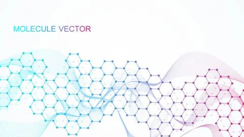 Modern scientific background with hexagons, lines and dots. Wave flow abstract Stock Illustration