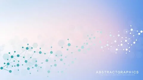 Modern scientific background with hexagons, lines and dots. Wave flow abstract Illustrazione stock