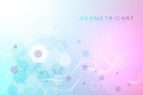 Modern scientific background with hexagons, lines and dots. Wave flow abstract Stock Illustration