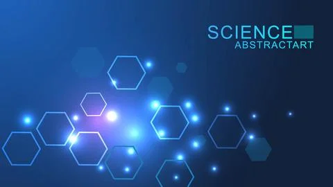 Modern scientific background with hexagons, lines and dots. Wave flow abstract Stock Illustration