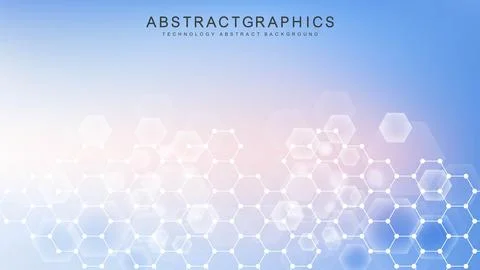 Modern scientific background with hexagons, lines and dots. Wave flow abstract Stock Illustration