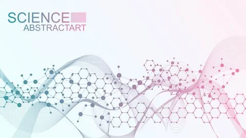 Modern scientific background with hexagons, lines and dots. Wave flow abstract Stock Illustration
