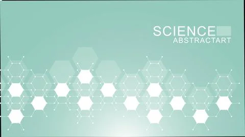 Modern scientific background with hexagons, lines and dots. Wave flow abstract Stock Illustration