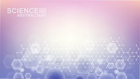 Modern scientific background with hexagons, lines and dots. Wave flow abstract Stock Illustration