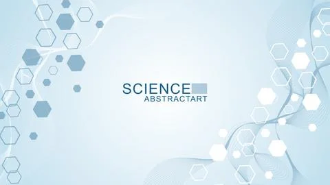 Modern scientific background with hexagons, lines and dots. Wave flow abstract Stock Illustration