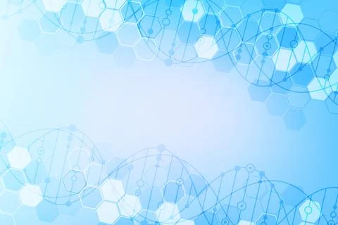 Modern scientific background with hexagons, lines and dots. Wave flow abstract Stock Illustration