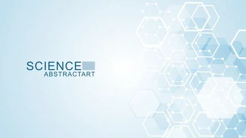 Modern scientific background with hexagons, lines and dots. Wave flow abstract Stock Illustration