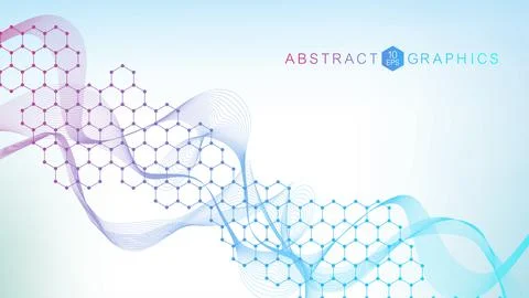 Modern scientific background with hexagons, lines and dots. Wave flow abstract Stock Illustration