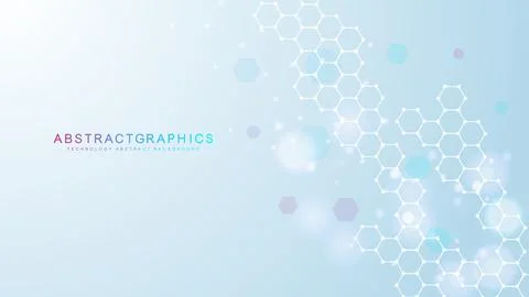 Modern scientific background with hexagons, lines and dots. Wave flow abstract Stock Illustration
