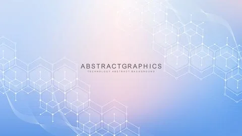 Modern scientific background with hexagons, lines and dots. Wave flow abstract Stock Illustration