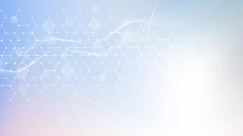 Modern scientific background with hexagons, lines and dots. Wave flow abstract Stock Illustration