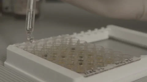 Modern scientific equipment. the manipulator of the automatic analyzer Video stock 143161337