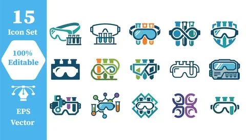 Modern scientific laboratory testing icons with laboratory chemistry research Stock Illustration