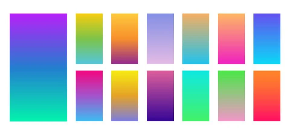 Modern screen design gradient mobile app. Bright colorful pink green blue red Stock Illustration