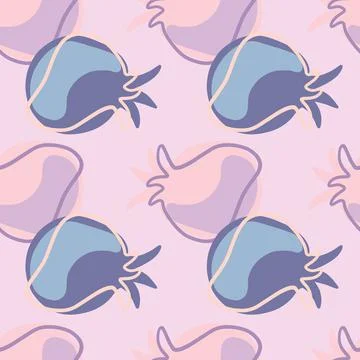 Modern seamless doodle pattern with simple pomegranate shapes. Pink, lilac an イラスト素材