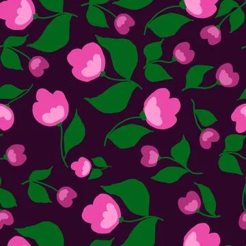 Modern seamless floral pattern featuring stylized pink blossoms and green leaves Stock Illustration