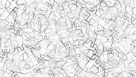 Modern seamless geometric pattern in black and white with outline bitcoin BTC Stock Illustration