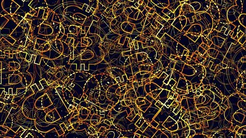Modern seamless geometric pattern with outline bitcoin BTC sign Illustrazione stock