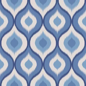 A modern seamless ikat pattern lite blue and white ogee shapes Stock Illustration