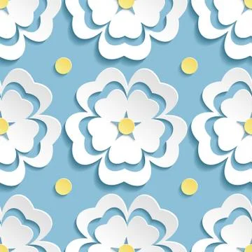 Modern seamless pattern with 3d cherry tree sakura Stock Illustration