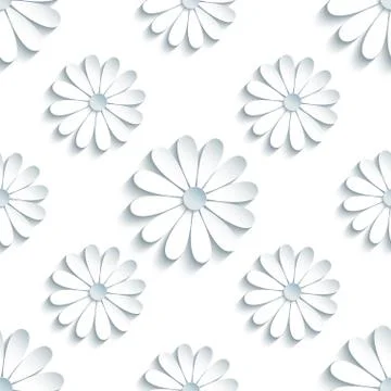 Modern seamless pattern with 3d white chamomiles Stock Illustration