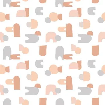Modern seamless pattern with abstract and geometric shapes and leaves. Hand d Stock Illustration