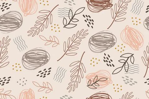 Modern seamless pattern of abstract creative leaves and spots vector Illustrazione stock