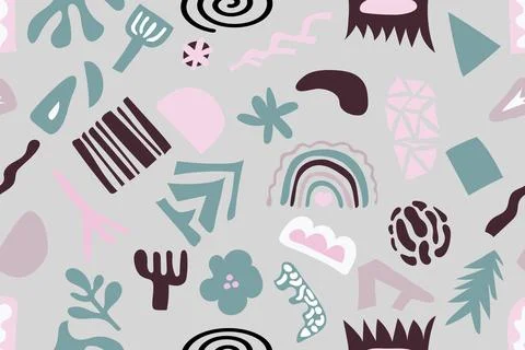 Modern seamless pattern with abstract elements and leaves shapes. Compositions Stockillustratie