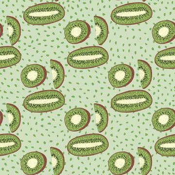 Modern seamless pattern with abstract kiwi fruit slices silhouettes. Pastel b Stock Illustration