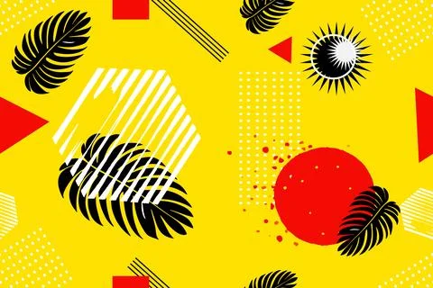 Modern seamless pattern with abstract palm leaves and geometric shapes. Creative 스톡 일러스트