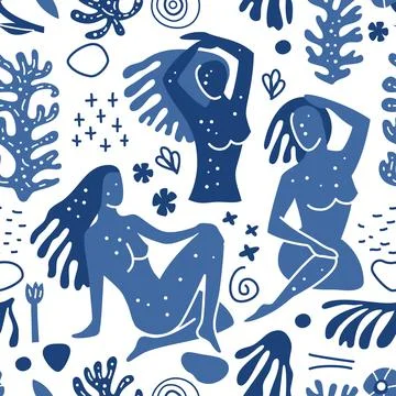 Modern seamless pattern with abstract shapes in Matisse style Illustrazione stock