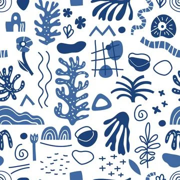 Modern seamless pattern with abstract shapes in Matisse style Stock Illustration