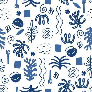 Modern seamless pattern with abstract shapes in Matisse style Stock Illustration