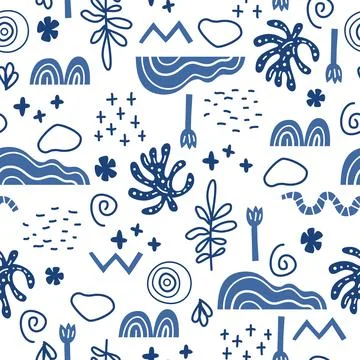 Modern seamless pattern with abstract shapes in Matisse style Stock Illustration