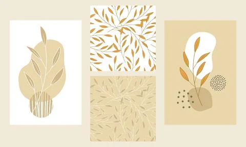Modern seamless pattern and posters with abstract leaves vector Stock Illustration