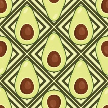 Modern seamless pattern with avocado and abstract elements. Vector texture for Stockillustratie