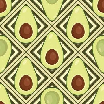 Modern seamless pattern with avocado and abstract elements. Vector texture for 库存插图