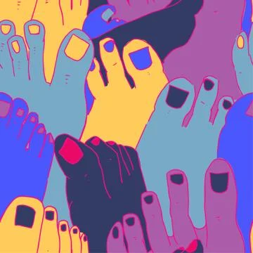 Modern seamless pattern with bright nails and feet. Doodle Style. Illustrazione stock