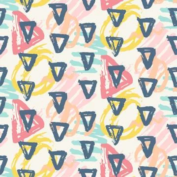 Modern seamless pattern with brush painted geometric shapes Stock Illustration