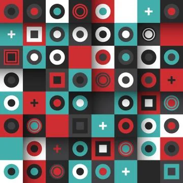 Modern seamless pattern with colorful squares and circles Illustrazione stock