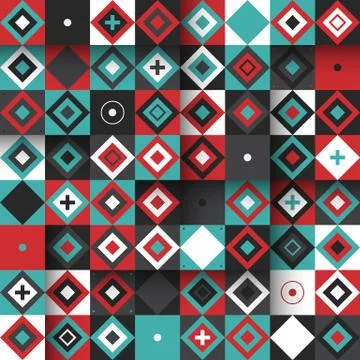 Modern seamless pattern with colorful squares and diamonds Stock Illustration