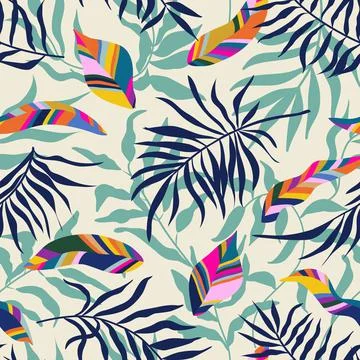 Modern seamless pattern with exotic leaves.Abstract background with tropical 库存插图