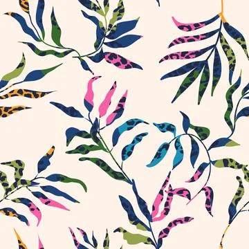 Modern seamless pattern with exotic leaves.Abstract background with tropical Stock Illustration